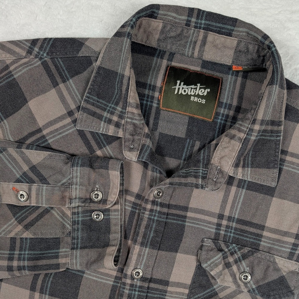 Howler Brothers Shirt Mens XL Gray Plaid Flannel Western Long‎ Sleeve Button Up